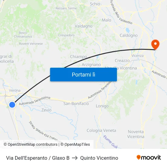 Via Dell'Esperanto / Glaxo B to Quinto Vicentino map