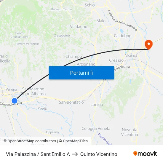 Via Palazzina / Sant'Emilio A to Quinto Vicentino map