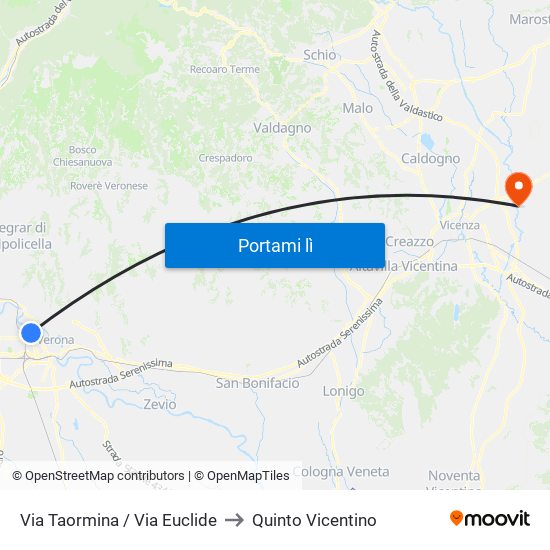 Via Taormina / Via Euclide to Quinto Vicentino map