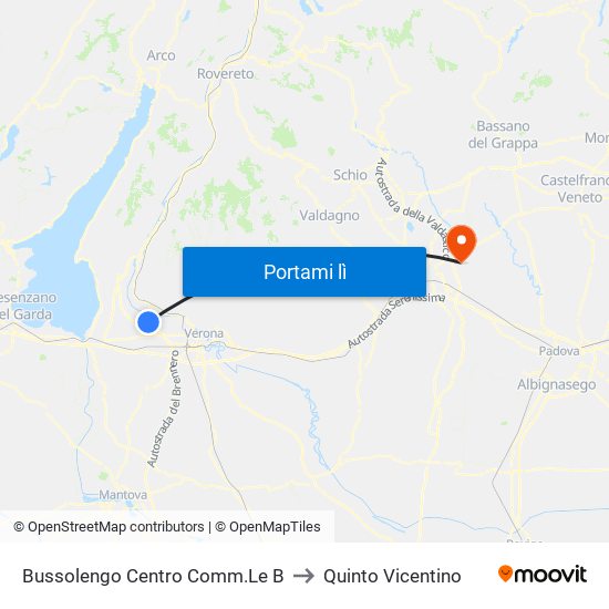 Bussolengo Centro Comm.Le B to Quinto Vicentino map