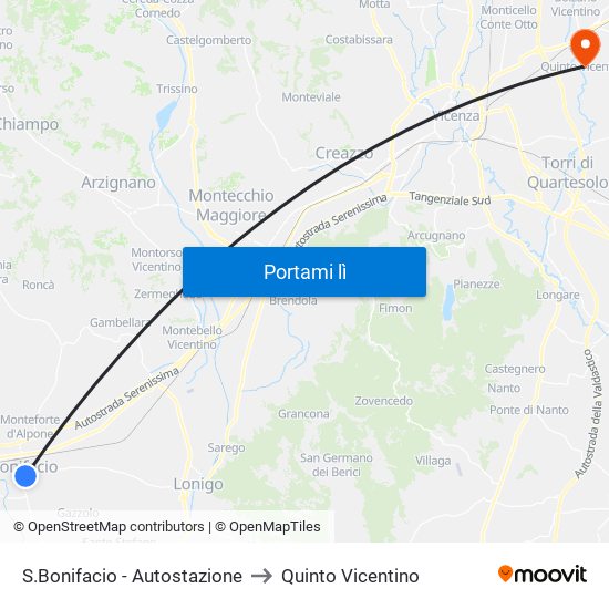 S.Bonifacio - Autostazione to Quinto Vicentino map