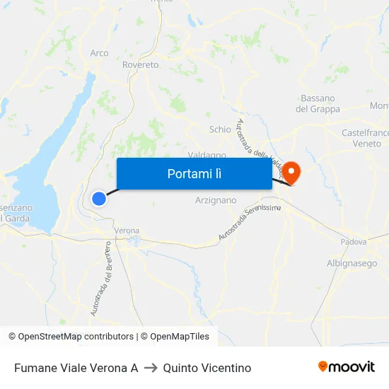 Fumane Viale Verona A to Quinto Vicentino map