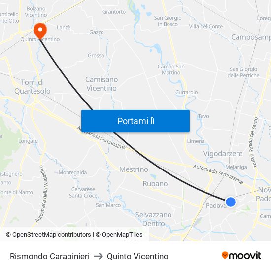 Rismondo Carabinieri to Quinto Vicentino map