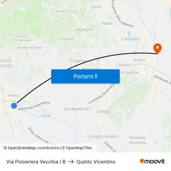 Via Polveriera Vecchia I B to Quinto Vicentino map