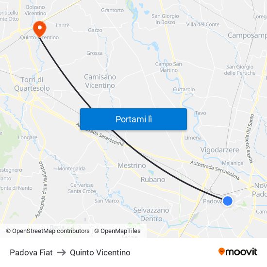 Padova Fiat to Quinto Vicentino map