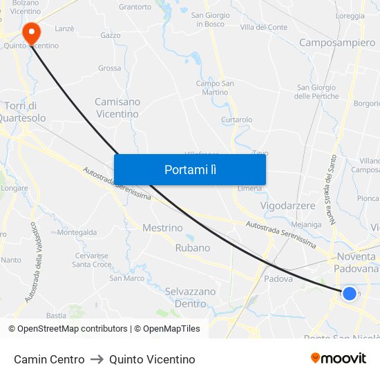 Camin Centro to Quinto Vicentino map