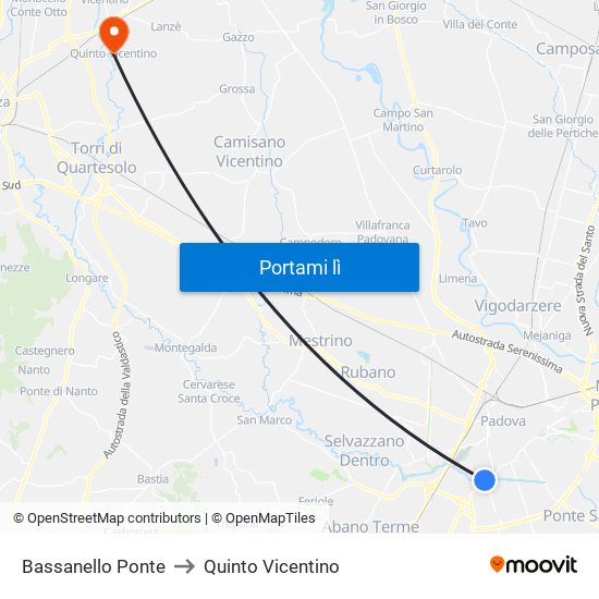 Bassanello Ponte to Quinto Vicentino map