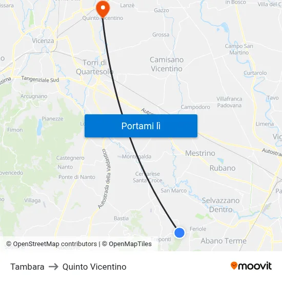 Tambara to Quinto Vicentino map