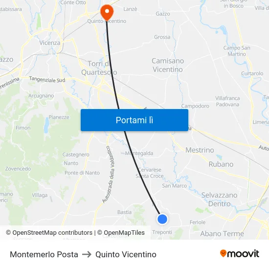 Montemerlo Posta to Quinto Vicentino map