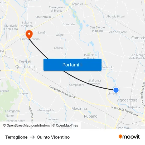 Terraglione to Quinto Vicentino map