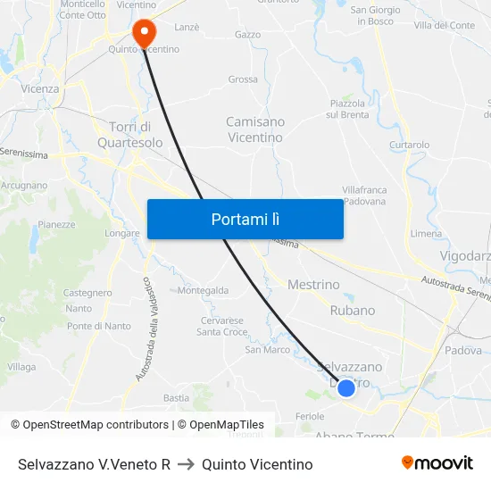 Selvazzano V.Veneto R to Quinto Vicentino map
