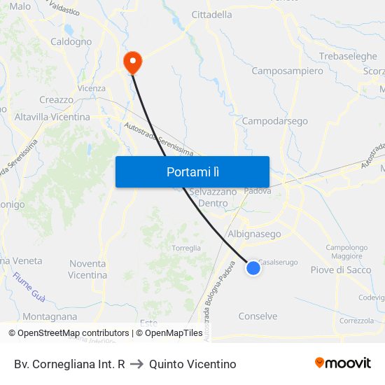 Bv. Cornegliana Int. R to Quinto Vicentino map