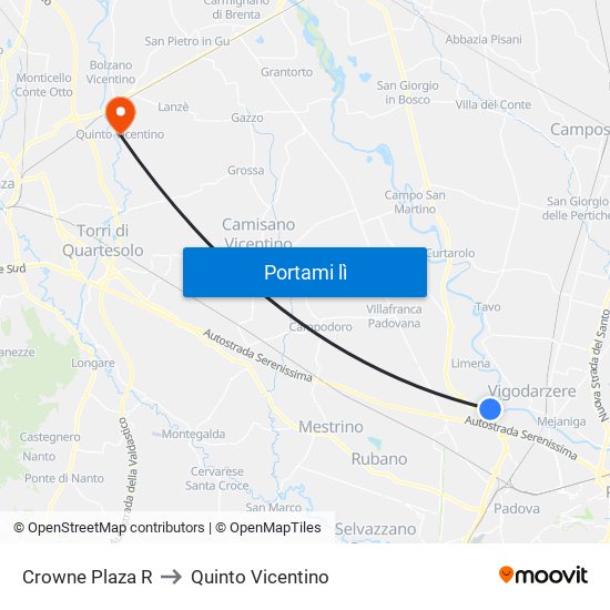 Crowne Plaza R to Quinto Vicentino map