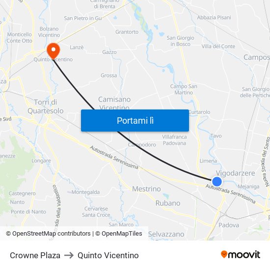 Crowne Plaza to Quinto Vicentino map
