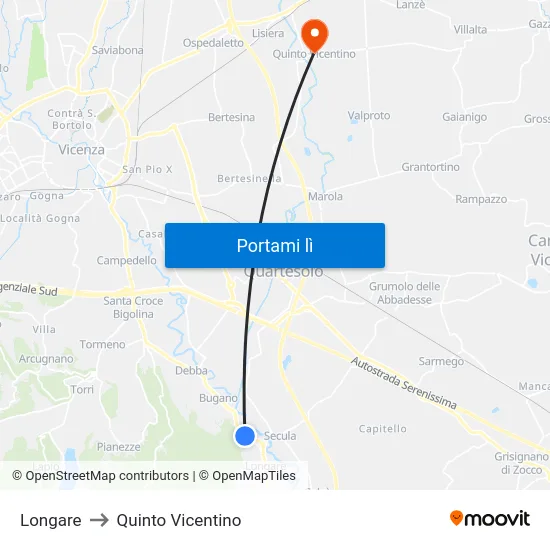 Longare to Quinto Vicentino map