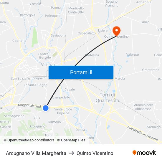 Arcugnano Villa Margherita to Quinto Vicentino map