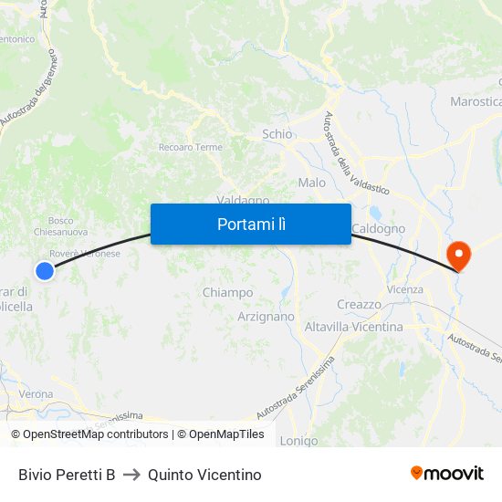 Bivio Peretti B to Quinto Vicentino map