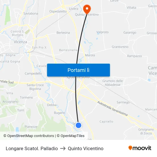Longare Scatol. Palladio to Quinto Vicentino map