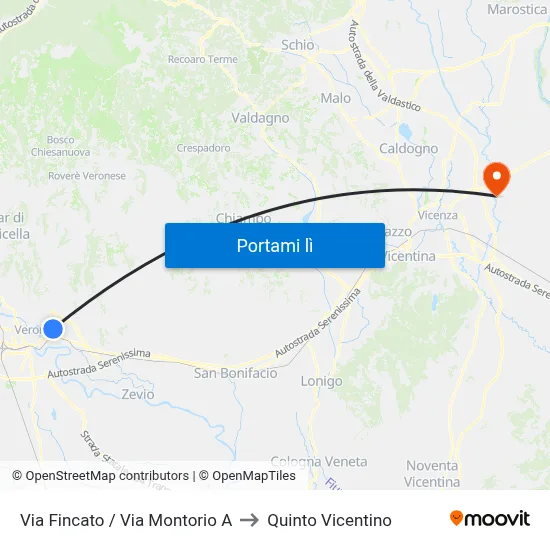 Via Fincato / Via Montorio A to Quinto Vicentino map