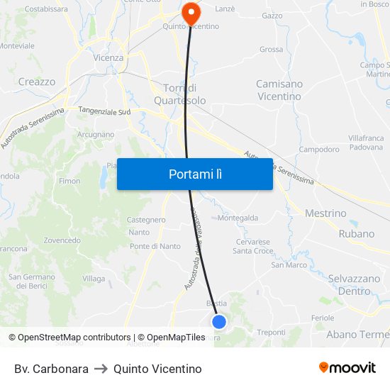 Bv. Carbonara to Quinto Vicentino map