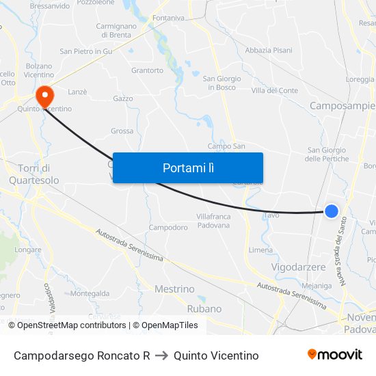 Campodarsego Roncato R to Quinto Vicentino map