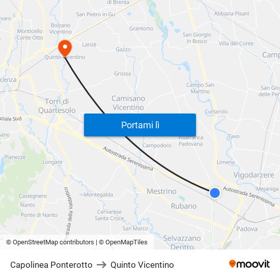 Capolinea Ponterotto to Quinto Vicentino map
