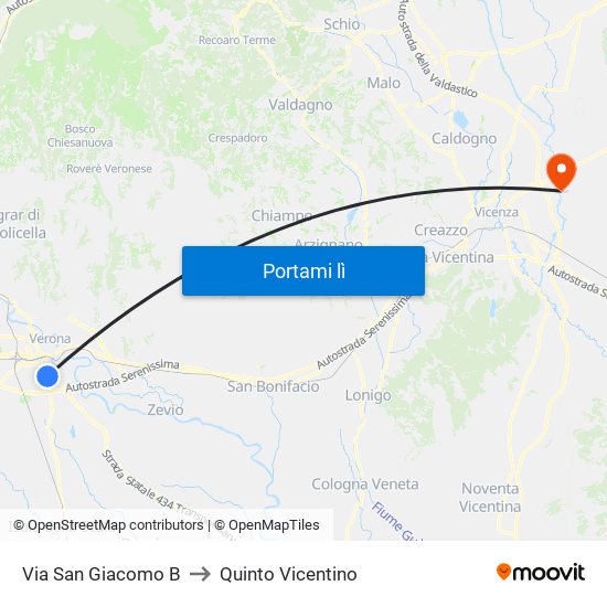 Via San Giacomo B to Quinto Vicentino map