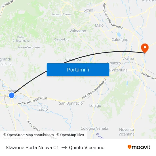 Stazione Porta Nuova C2 to Quinto Vicentino map