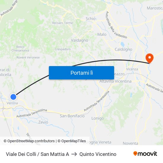 Viale Dei Colli / San Mattia A to Quinto Vicentino map