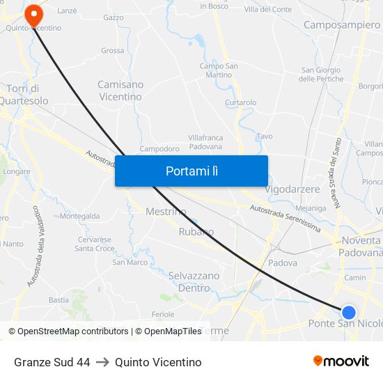 Granze Sud 44 to Quinto Vicentino map
