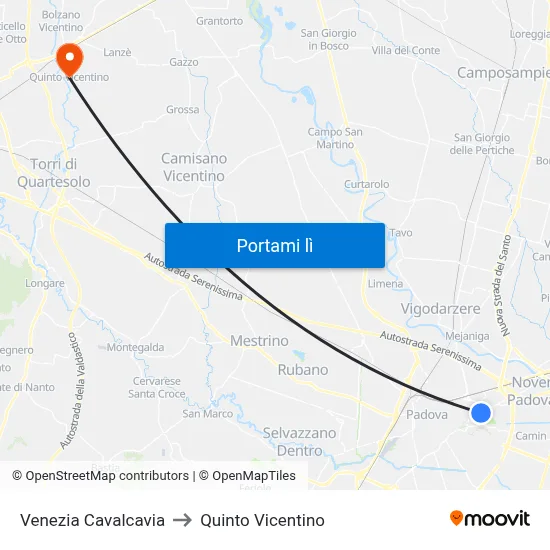 Venezia Cavalcavia to Quinto Vicentino map