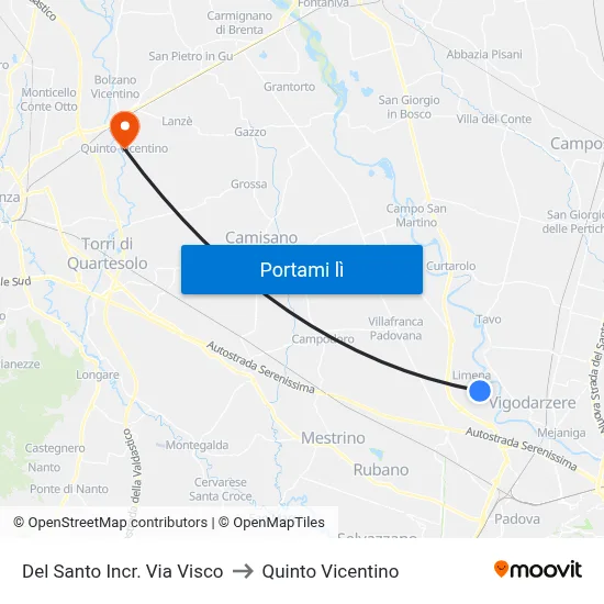 Del Santo Incr. Via Visco to Quinto Vicentino map
