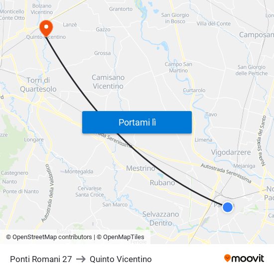 Ponti Romani 27 to Quinto Vicentino map