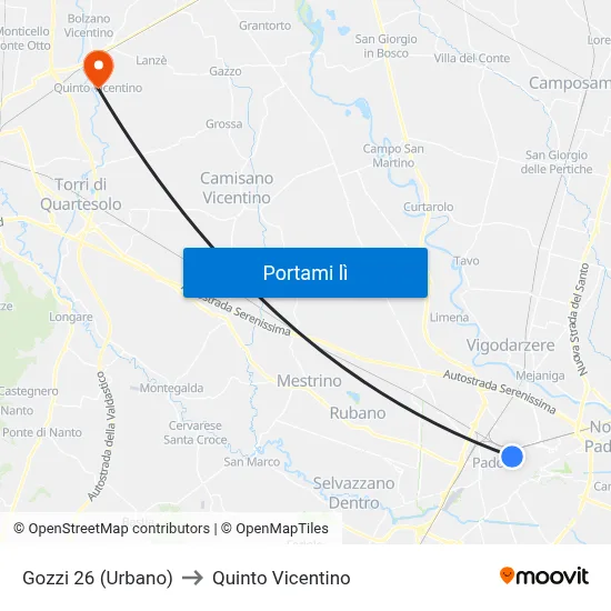 Gozzi 26 (Urbano) to Quinto Vicentino map