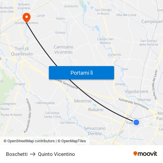 Boschetti to Quinto Vicentino map