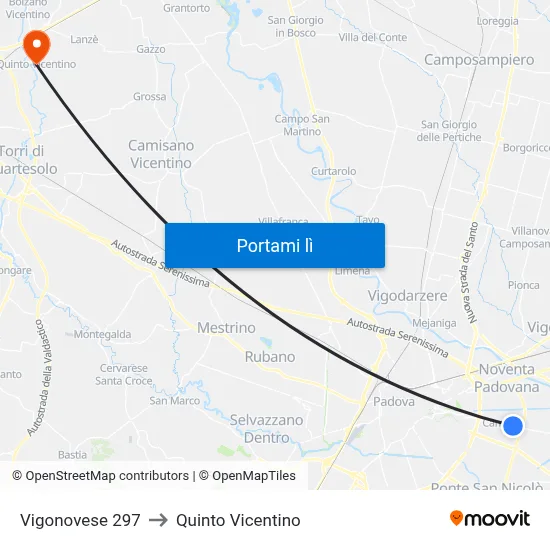 Vigonovese 297 to Quinto Vicentino map