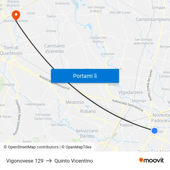 Vigonovese 129 to Quinto Vicentino map