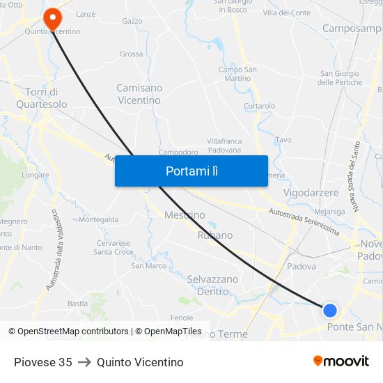 Piovese 35 to Quinto Vicentino map