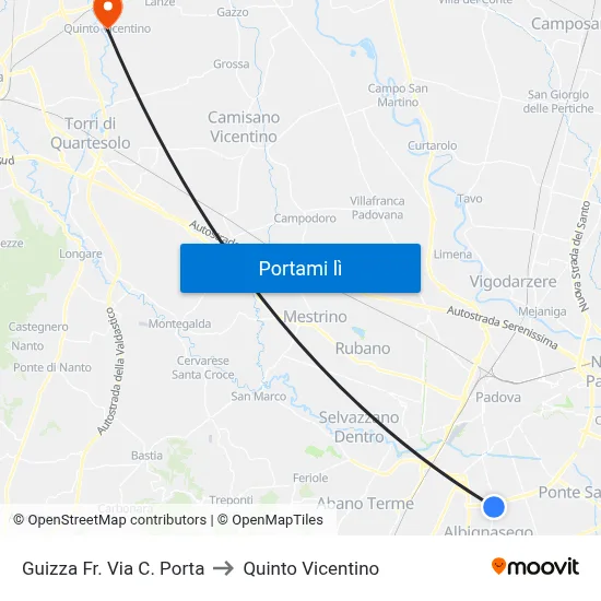 Guizza Fr. Via C. Porta to Quinto Vicentino map