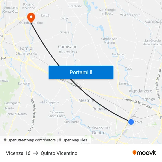Vicenza 16 to Quinto Vicentino map