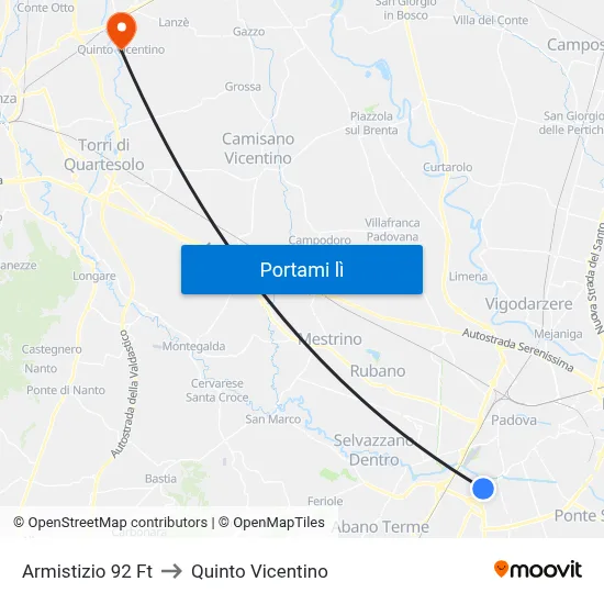 Armistizio 92 Ft to Quinto Vicentino map