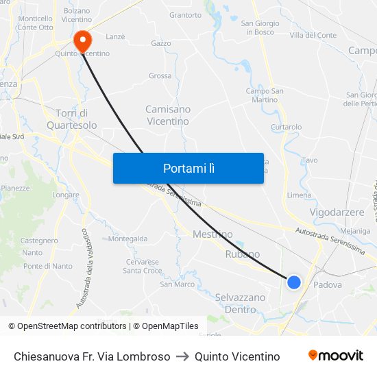 Chiesanuova Fr. Via Lombroso to Quinto Vicentino map