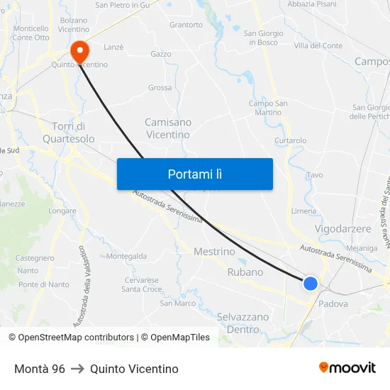 Montà 96 to Quinto Vicentino map