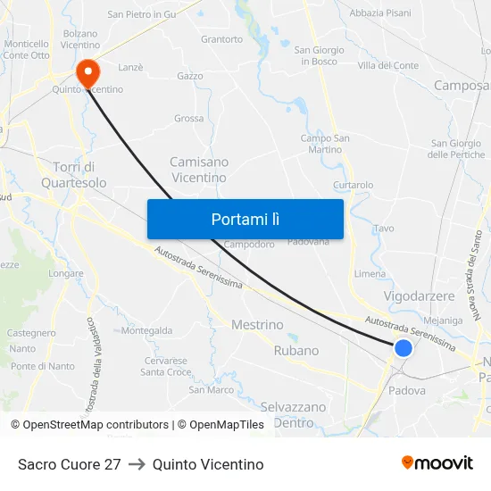 Sacro Cuore 27 to Quinto Vicentino map