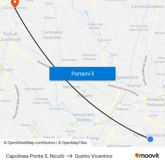 Capolinea Ponte S. Nicolò to Quinto Vicentino map