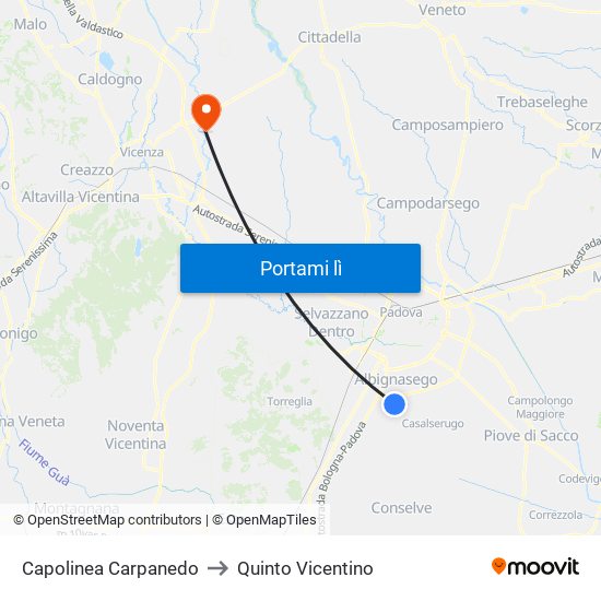 Capolinea Carpanedo to Quinto Vicentino map