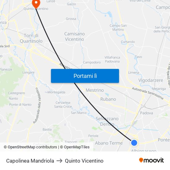 Capolinea Mandriola to Quinto Vicentino map