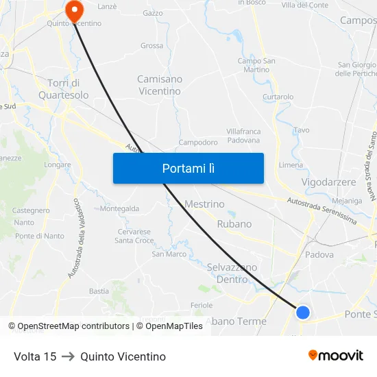 Volta 15 to Quinto Vicentino map
