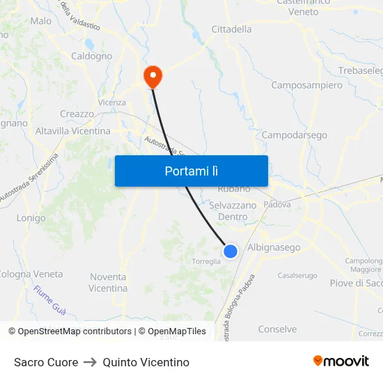 Sacro Cuore to Quinto Vicentino map