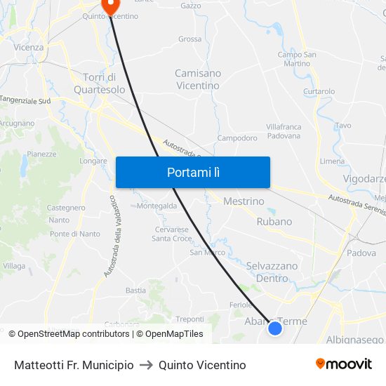 Matteotti Fr. Municipio to Quinto Vicentino map